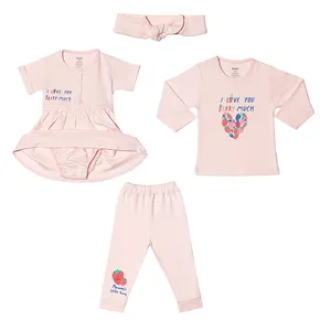 ست 4 تکه لباس نوزادی روکو کوچولو مدل توت فرنگی رنگ گلبهی