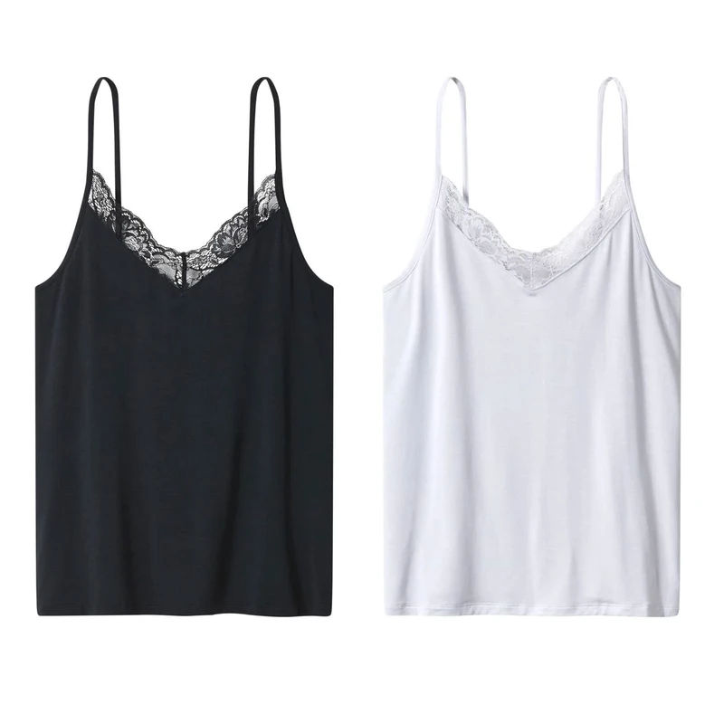 تاپ زنانه اسمارا مدل یقه گیپوری بند نازک کد 27932468 بسته 2 عددی