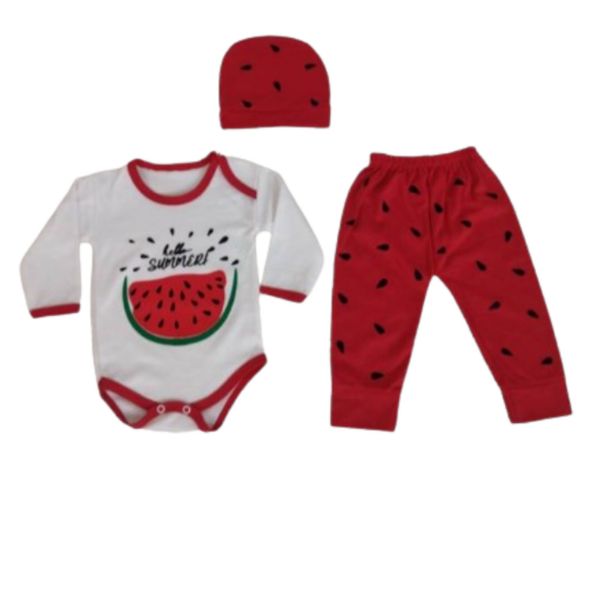 ست 3 تکه لباس نوزادی مدل یلدایی هندوانه 