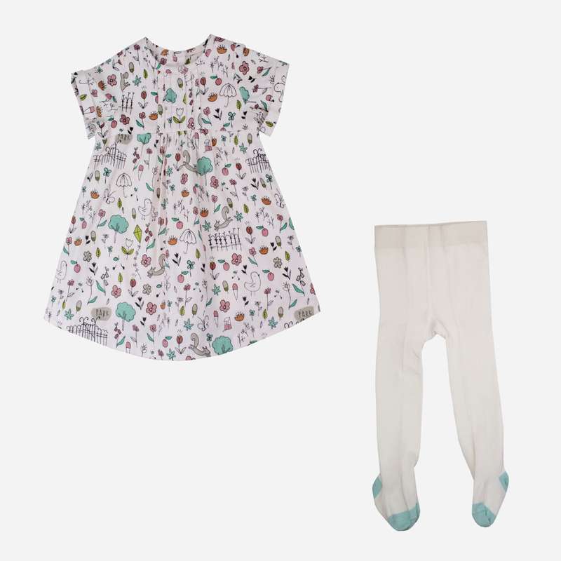 ست پیراهن و جوراب شلواری نوزادی مدل FLW 0001