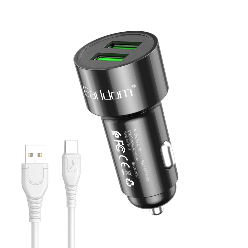 شارژر فندکی 20 وات دو پورت ارلدام مدل CC48C به همراه کابل USB-C