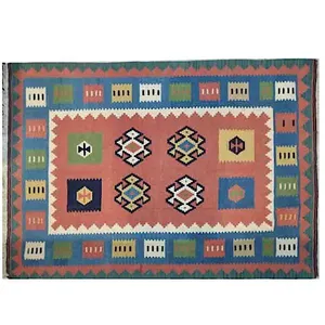 گلیم دستبافت ۳ متری مدل عشایر شیراز زمینه مسی