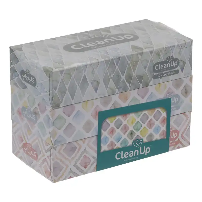 دستمال کاغذی 100 برگ کلین آپ مدل نقش و نگار بسته 3 عددی