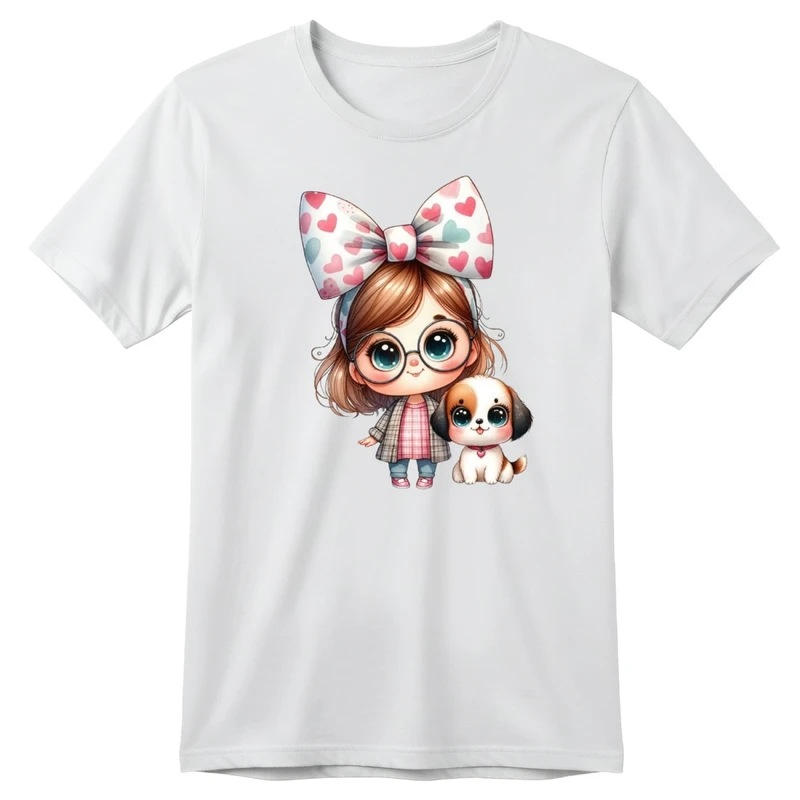 تی‌شرت آستین کوتاه بچگانه مدل دخترک و هاپو کد p1 