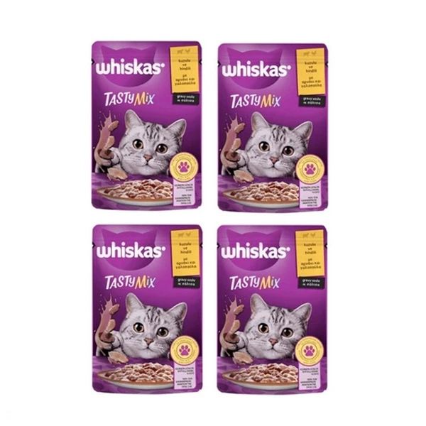 پوچ گربه بالغ ویسکاس مدل تستی میکس طعم بوقلمون، بره وزن 85 گرم مجموعه 4 عددی