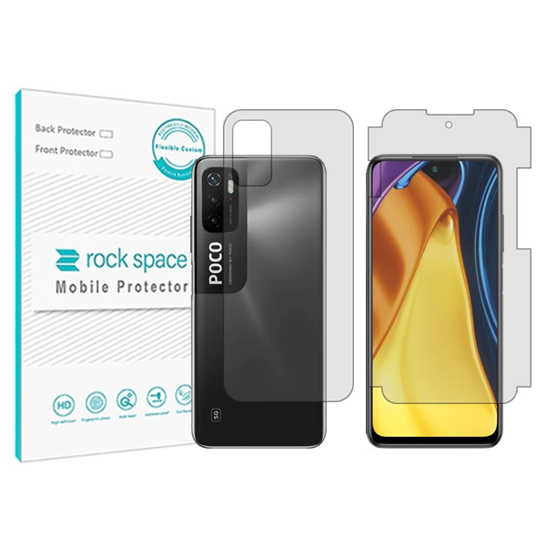 محافظ صفحه نمایش شفاف راک اسپیس مدل HyGEL مناسب برای گوشی موبایل شیائومی Poco M3 Pro 5G به همراه محافظ پشت 