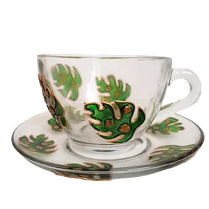 ست فنجان و نعلبکی شیشه ای طرح انجیری کد 03