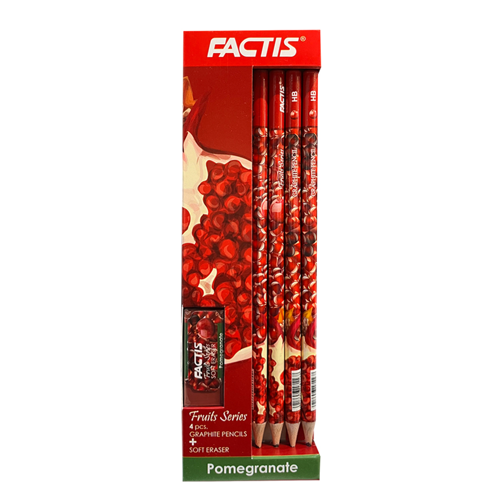 نکته خرید - قیمت روز مداد طراحی فکتیس مدل fruit-pomegranate-05 کد 44751 بسته 4 عددی همراه پاک کن خرید