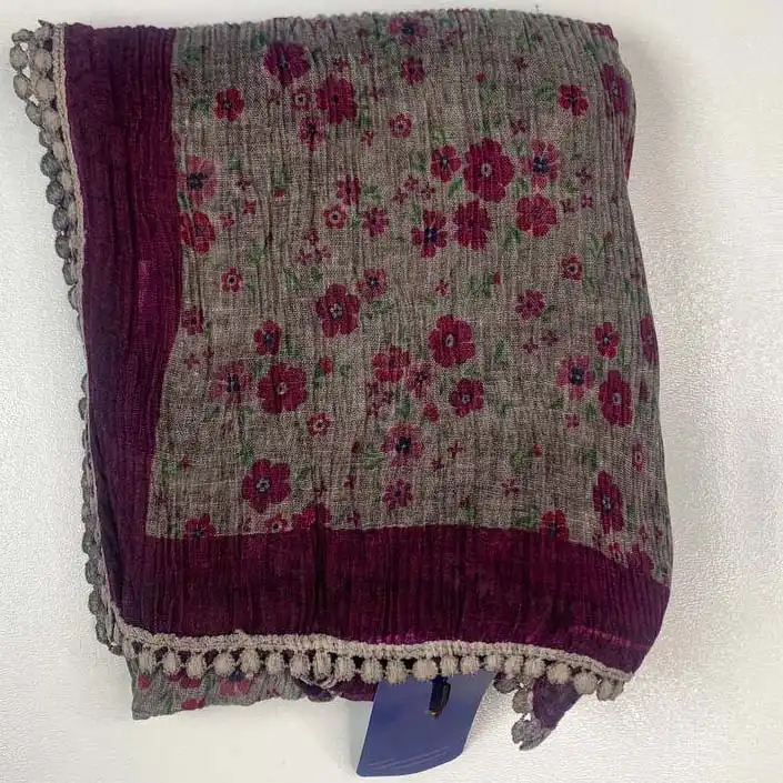 شال زنانه مدل گلدار لب تور