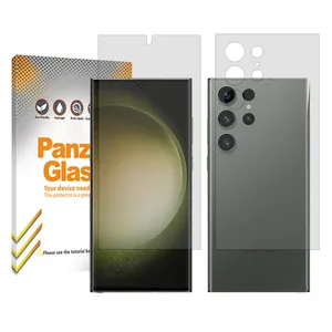 Panzer Glass Resistant model transparent screen protector suitable for Samsung Galaxy S23 Ultra mobile phone along with the back protector