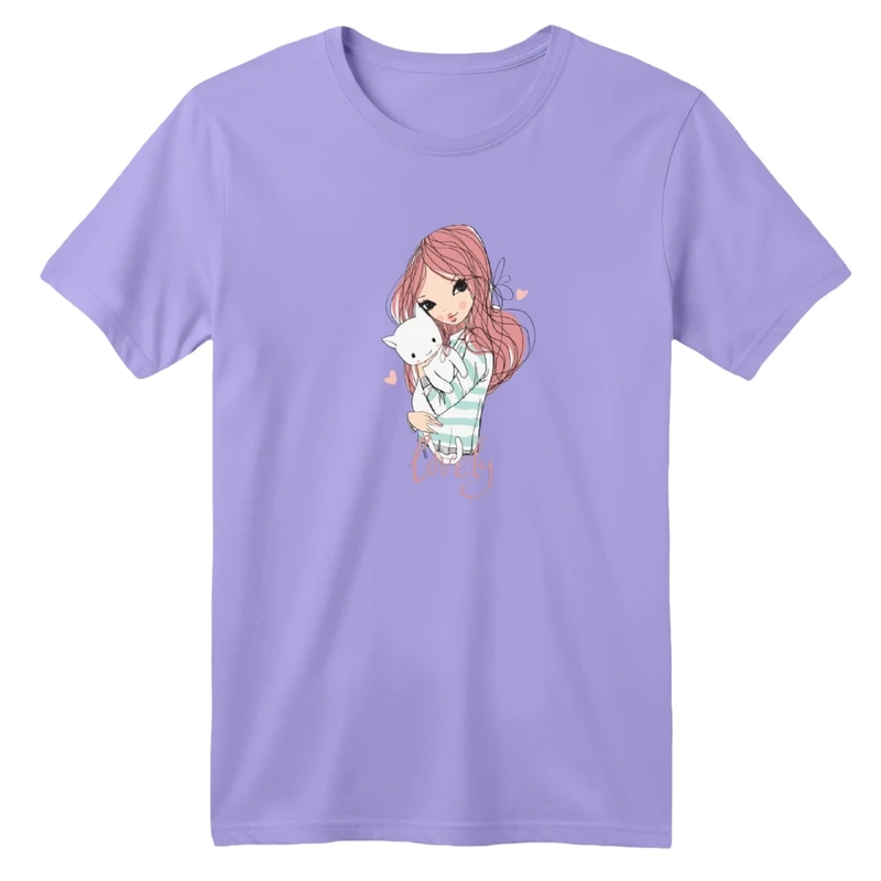 تی‌شرت آستین کوتاه لانگ یقه گرد  بچگانه مدل دخترک کد 3