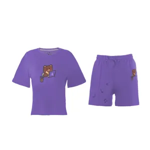 ست نیم تنه و شلوارک زنانه بنیس مدل البا رنگ یاسی