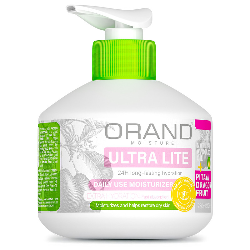 کرم آبرسان صورت، بدن اورند مدل ULTRA LITE مناسب برای انواع پوست حجم 250 میلی‌لیتر