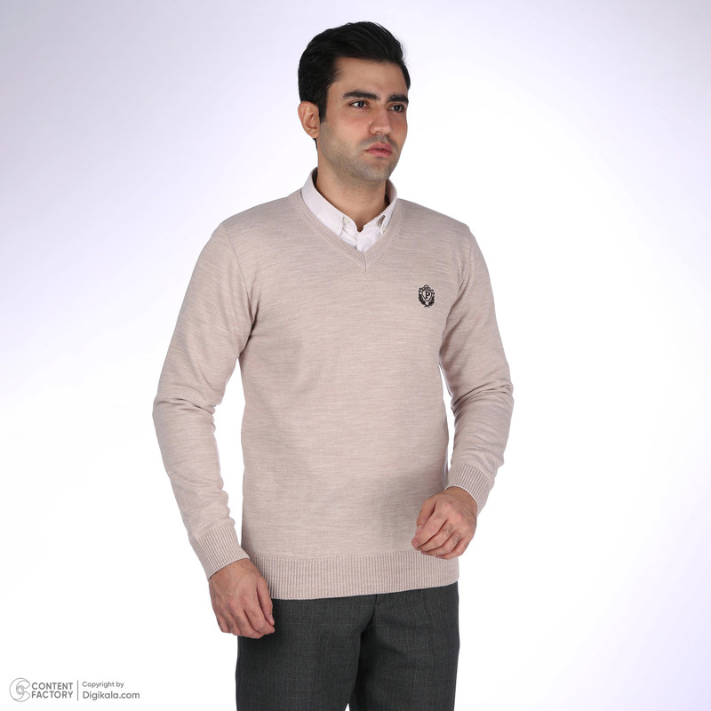 پلیور مردانه تریکو پاییزان مدل یقه هفت کد P700  رنگ کِرِم