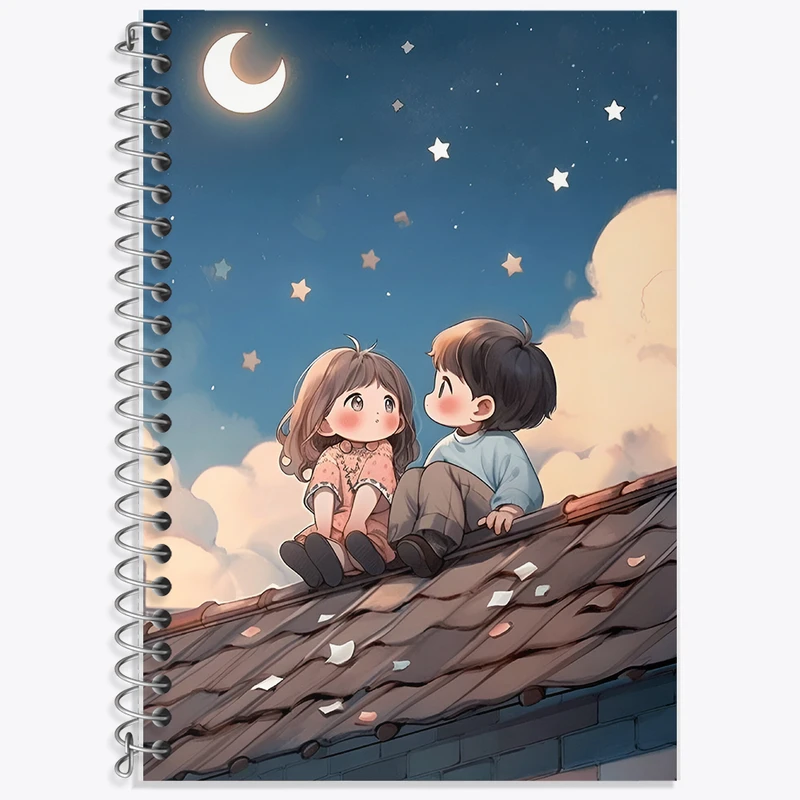 دفتر زبان 50 برگ خندالو مدل دو خط طرح دختر و پسر کیوت کد F7279