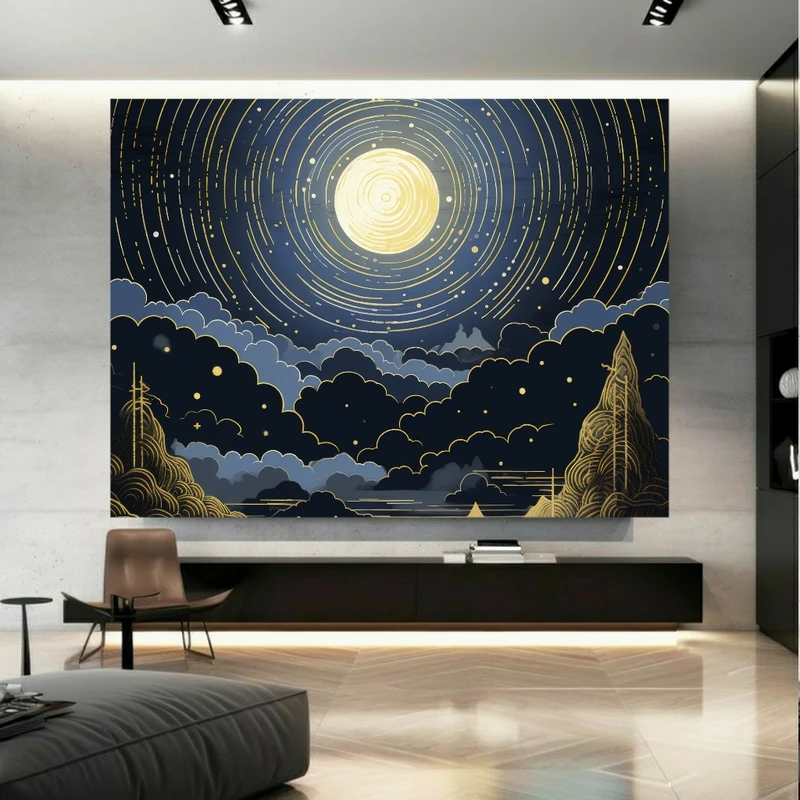 تابلو بوم طرح مخمل آسمان شب مدل ماه درخشان کد FP106173