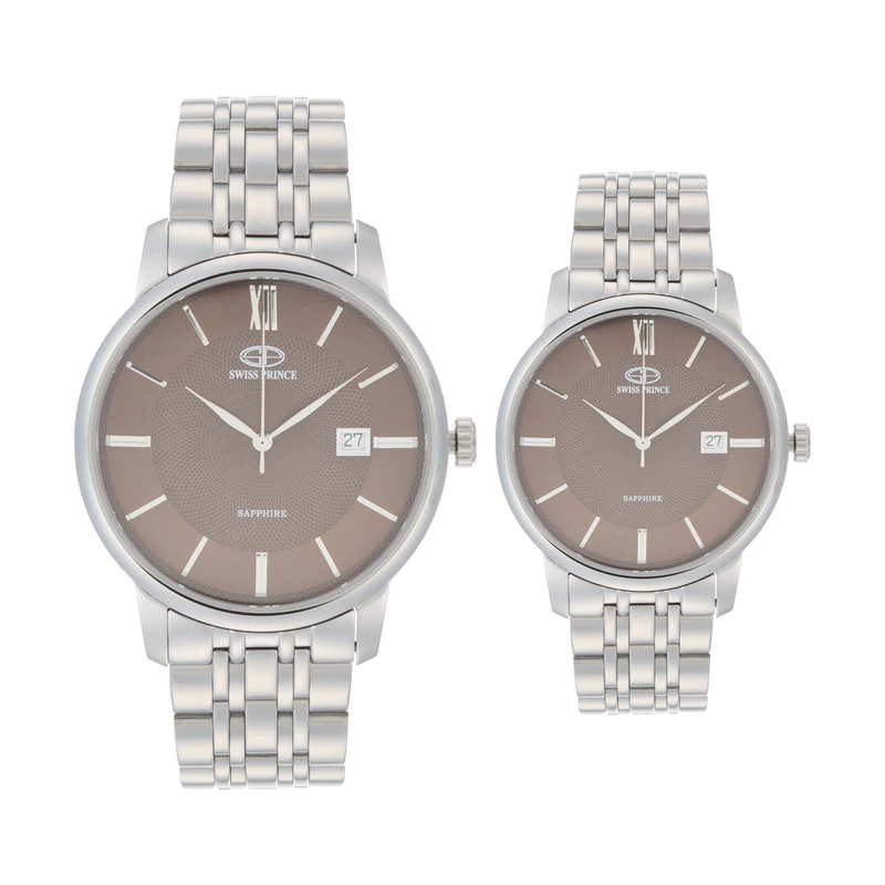 ست ساعت مچی عقربه ای  زنانه و مردانه سوئیس پرینس مدل 816 -SILVER B