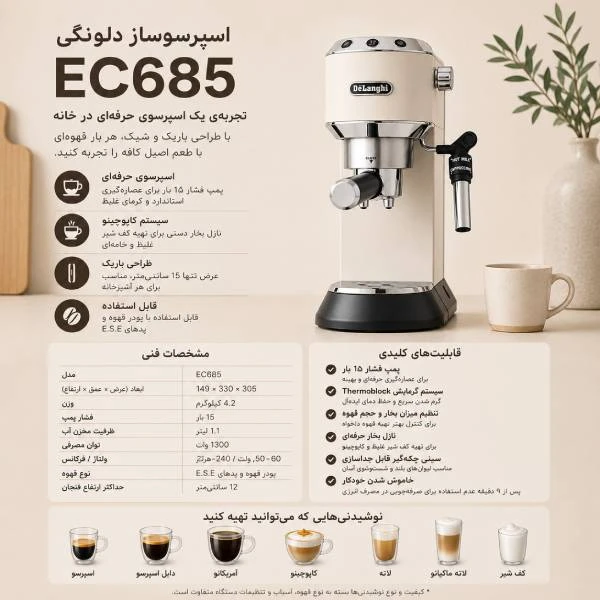 عکس شماره 4 : اسپرسو ساز 1100 میلی لیتر دلونگی مدل ec685