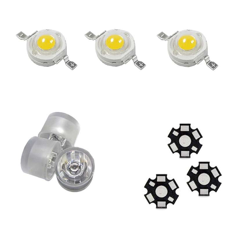 ال ای دی پاور 1 وات کد M01 به همراه هیت سینک و لنز 60 درجه بسته 3 عددی
