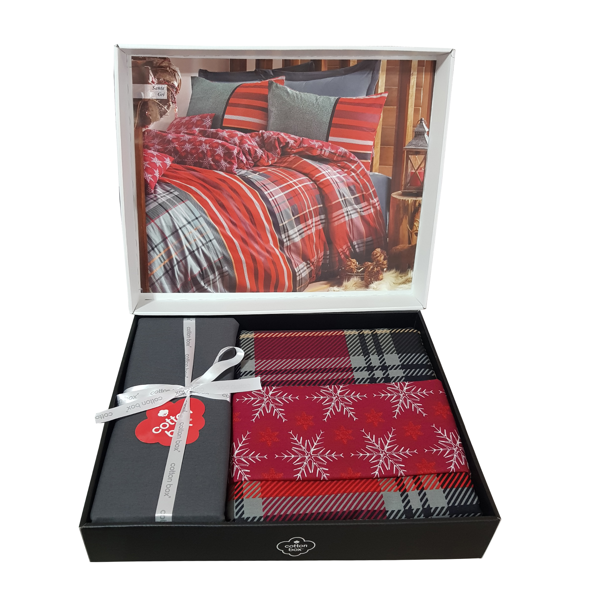 سرویس ملحفه کاتن باکس مدل Masculine Santa Gri تک نفره 3 تکه