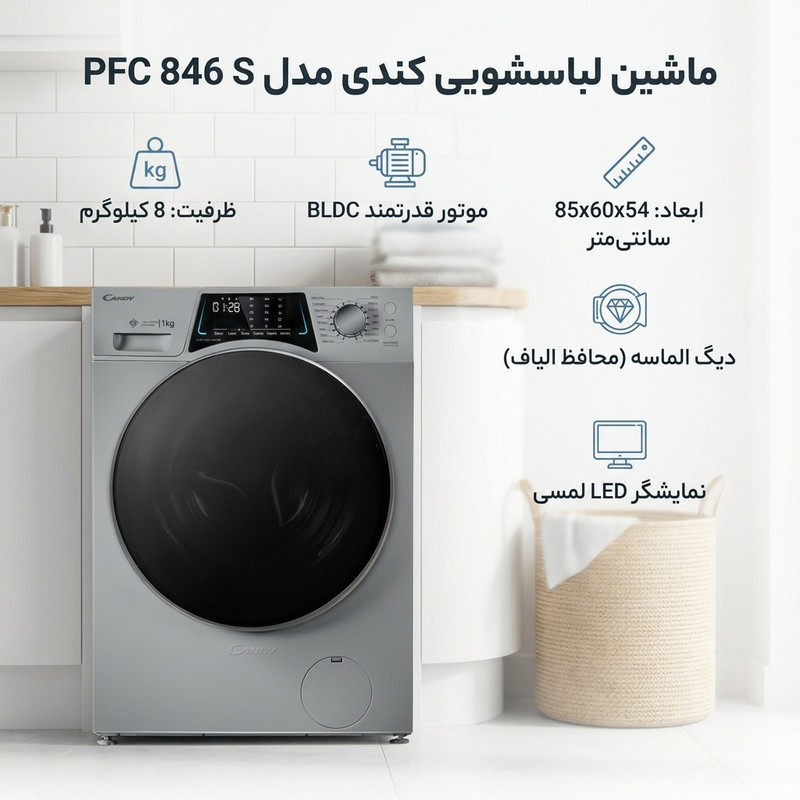 ماشین لباسشویی اتوماتیک کندی مدل  PFC 846 S ظرفیت ۸ کیلوگرم