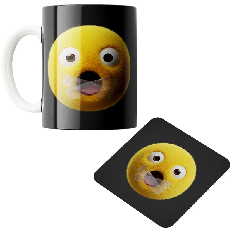 ماگ پاد آفرین مدل ایموجی کد 86 به همراه زیر لیوانی