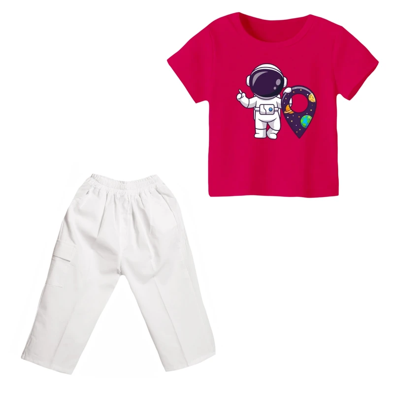 ست تی شرت و شلوارک دخترانه مدل فضانورد کد ۸