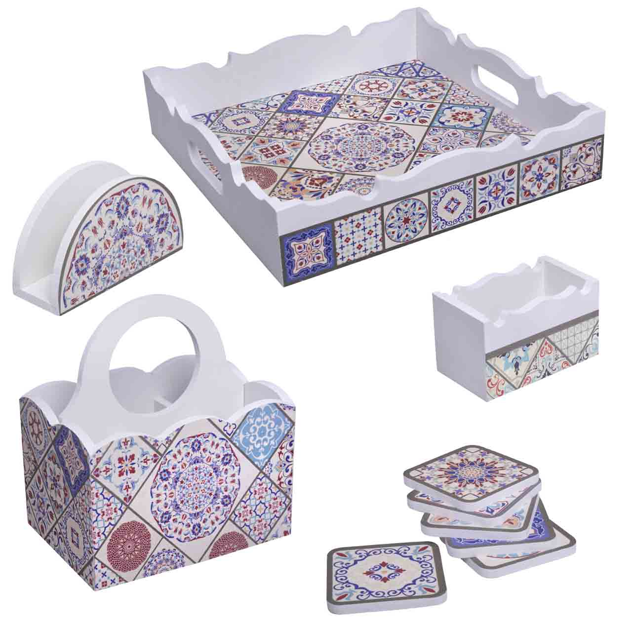 جعبه چای کیسه ای و جاقاشقی کد7005 به همراه زیرلیوانی و سینی و جادستمالی