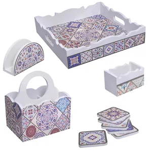 جعبه چای کیسه ای و جاقاشقی کد7005 به همراه زیرلیوانی و سینی و جادستمالی