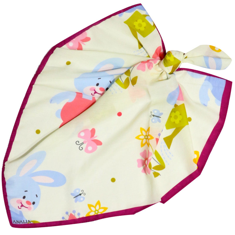 دستمال سر و گردن دخترانه مدل بیبی اسکارف نخ پنبه طرح خرگوش بازیگوش کد 1065