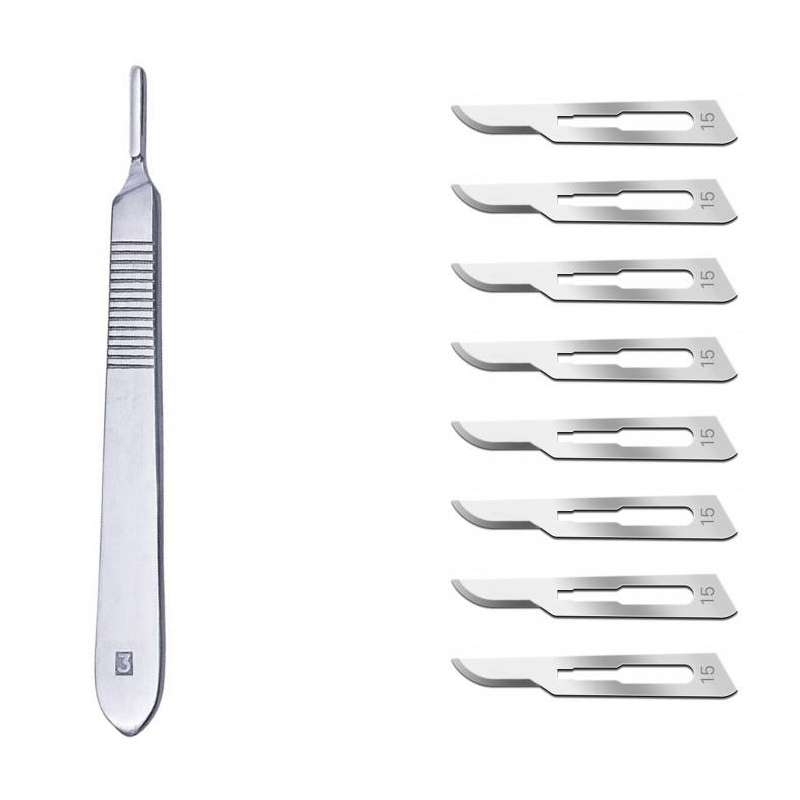 دسته تیغ جراحی مدل HLD3 شماره 3 به همراه تیغ یدک مجموعه 8 عددی