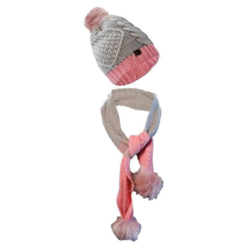 ست کلاه و شال گردن بافتنی بچگانه سام مدل 204 رنگ طوسی