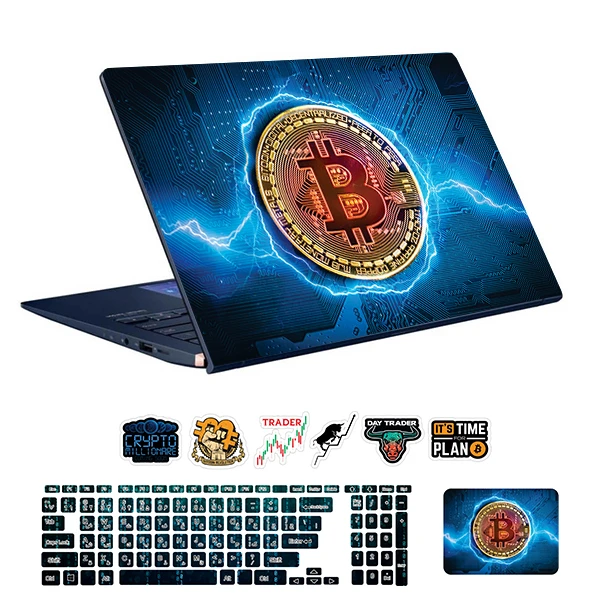 استیکر لپ تاپ توییجین و موییجین طرح Bitcoin کد 36 مناسب برای لپ تاپ 15.6 اینچ به همراه برچسب حروف فارسی کیبورد