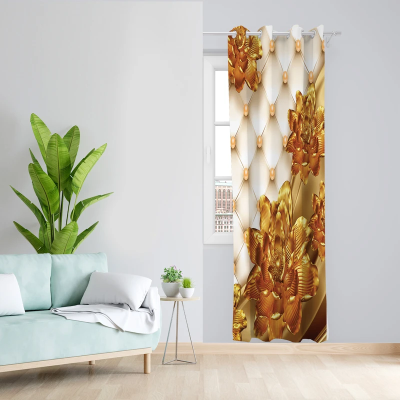 پرده طرح گل مدل مخمل پانچی کد L 1341R Z سایز 140x200 سانتی متر