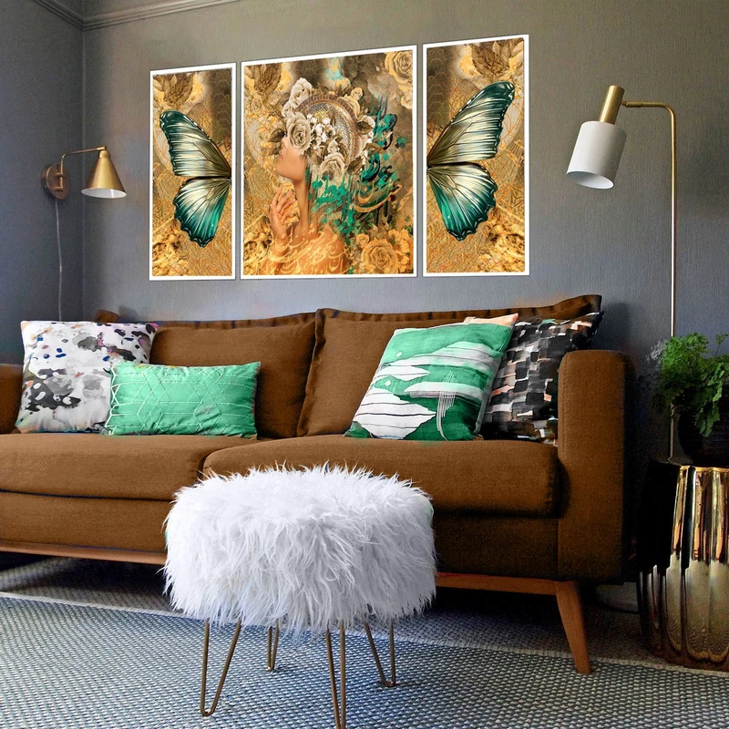 تابلو بکلیت طرح مدرن دیجیتال آرت مدل شاین اکلیلی W-2875 مجموعه 3 عددی