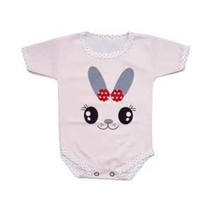 بادی آستین کوتاه نوزادی مدل Rabbit eye رنگ صورتی