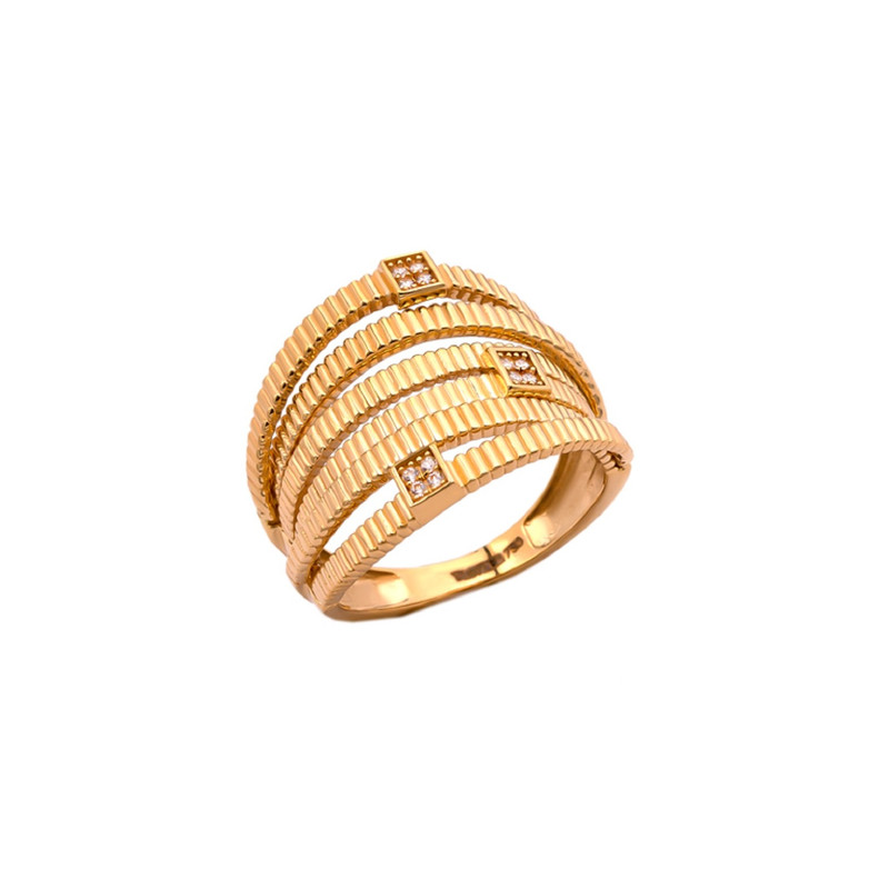 انگشتر طلا 18 عیار زنانه الی گالری مدل چند لاین نبات و نگین مربع سایز 56