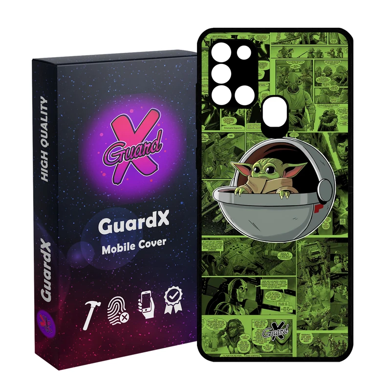 کاور گارد ایکس طرح Baby Yoda مدل Glass10477 مناسب برای گوشی موبایل سامسونگ Galaxy A21s