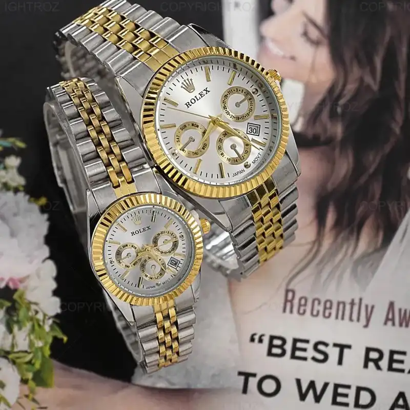 ست ساعت مچی عقربه ای زنانه و مردانه رولکس مدل تک موتور ساده 06