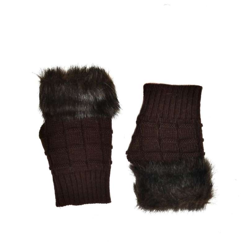 دستکش بافتنی زنانه مدل خزدار کد 01 رنگ قهوه ای