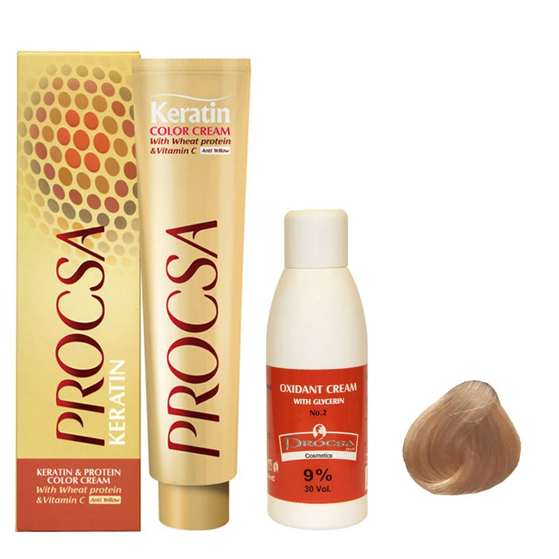 رنگ مو پروکسا سری Chocolate شماره 9.37 حجم 100 میلی لیتر رنگ بلوند شکلاتی خیلی روشن به همراه اکسیدان پروکسا مدل گلیسیرینه 9 درصدی حجم 120 میلی لیتر