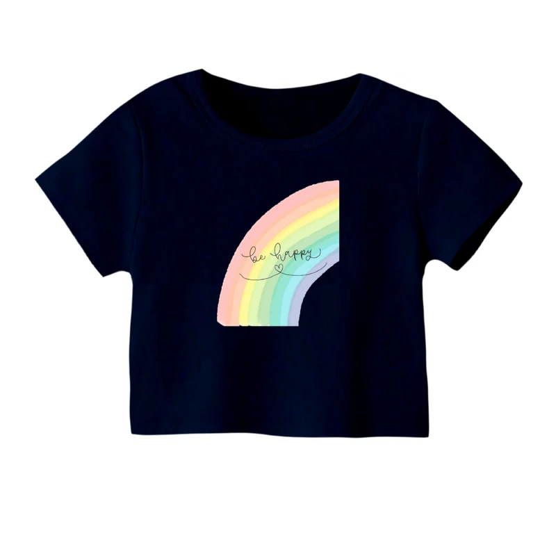 کراپ‌ تی‌شرت آستین کوتاه زنانه مدل شاد باش