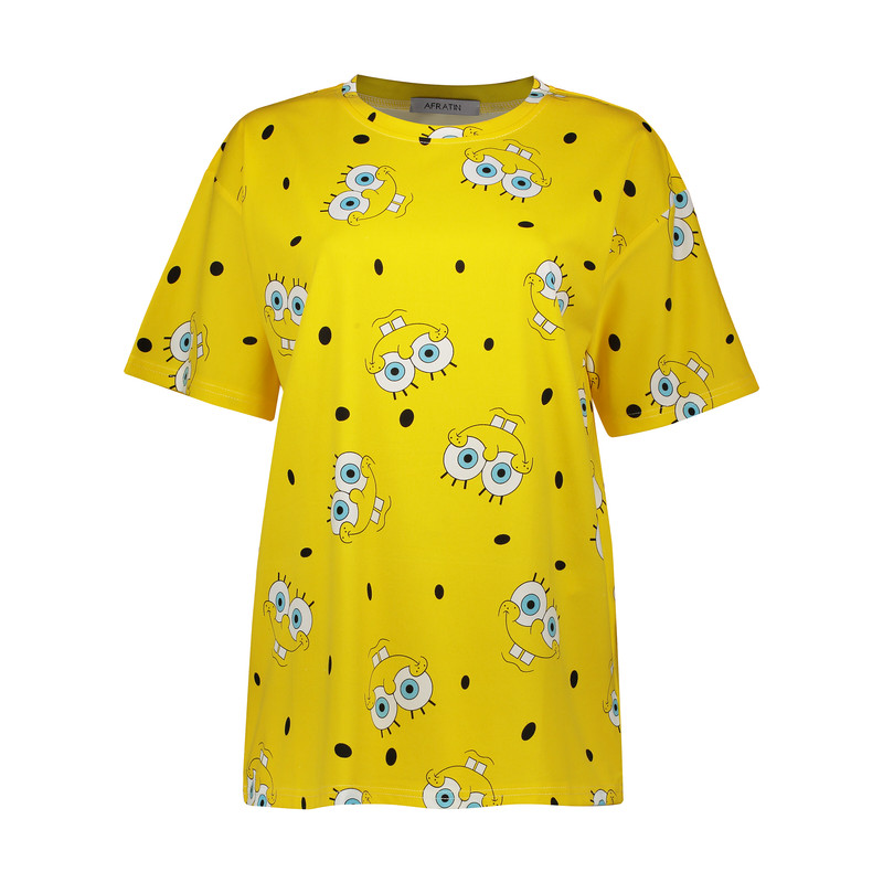 تی شرت لانگ آستین کوتاه  زنانه افراتین مدل باب اسفنجی رنگ زرد