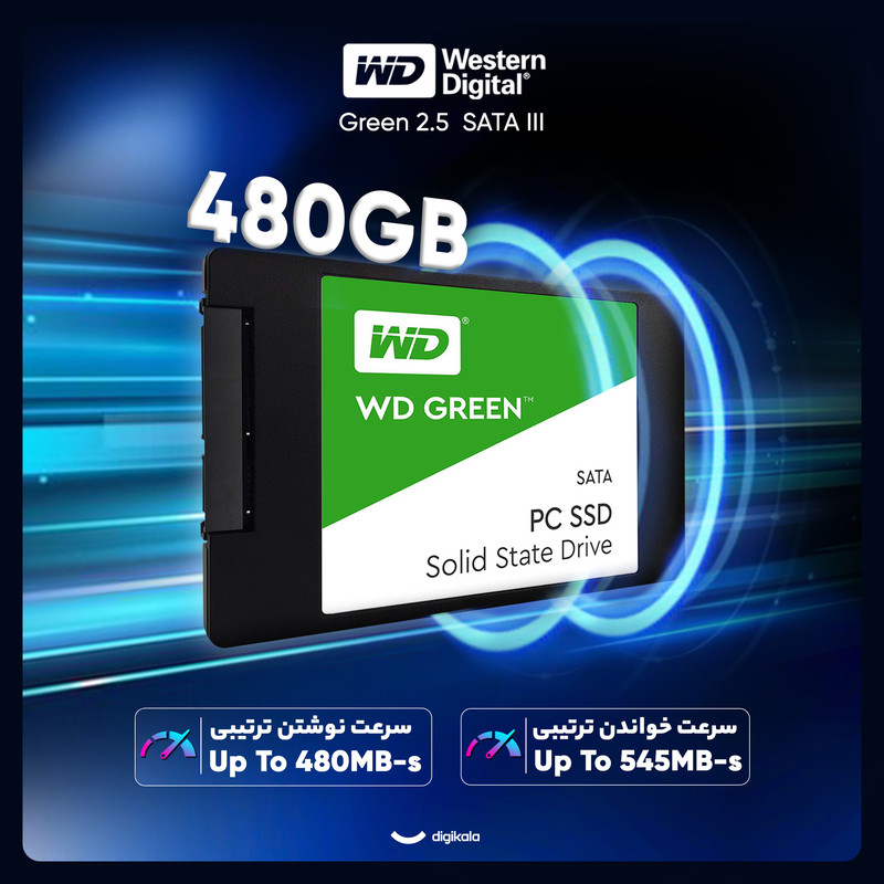 اس اس دی اینترنال SATA III وسترن دیجیتال مدل Green ظرفیت 480 گیگابایت