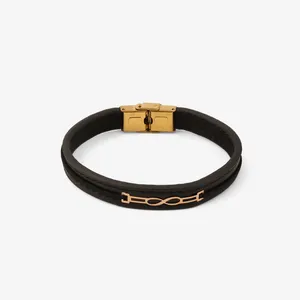 دستبند طلا 18 عیار مردانه با بند چرمی مایا ماهک مدل MB1828