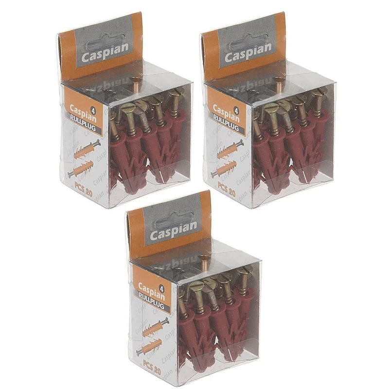 پیچ و رول پلاک کاسپین مدل 4 سانتی‌متری سه بسته 60 عددی