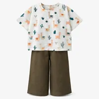 ست تی&zwnj;شرت آستین کوتاه و شلوار دخترانه مدل Llama کد 035