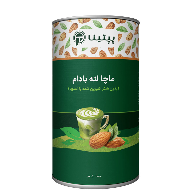 ماچا لته بادام بدون شکر شیرین شده با استویا پپتینا - 100 گرم