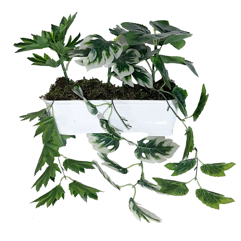 گلدان به همراه گل مصنوعی مدل مستطیلی 3 برگ آویزدار dotarafe