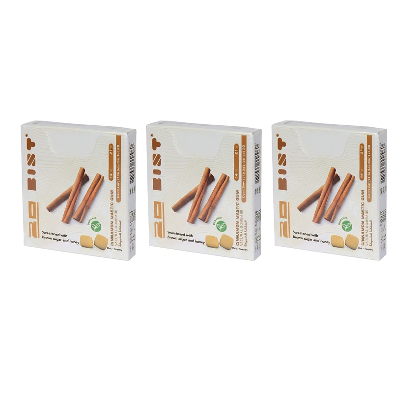 آدامس سقز بیست با طعم دارچین شیرین شده با شکر قهوه ای - 50 گرم بسته 3 عددی